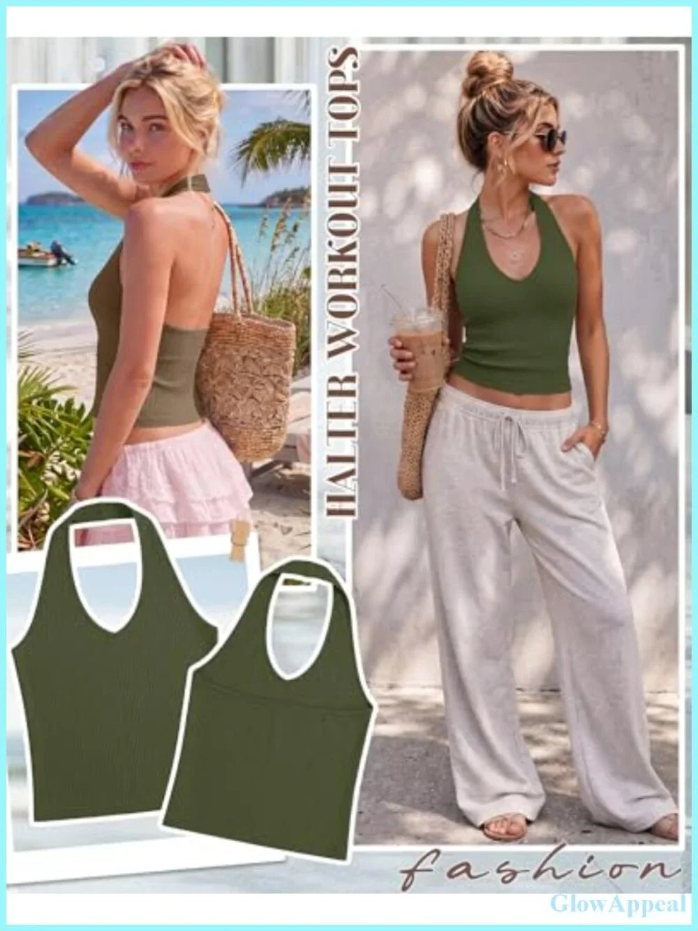 3 Pack Halter Cotton Tank Tops V Neck Cami Shirts Ribbed Sleeveless Summer Y2K